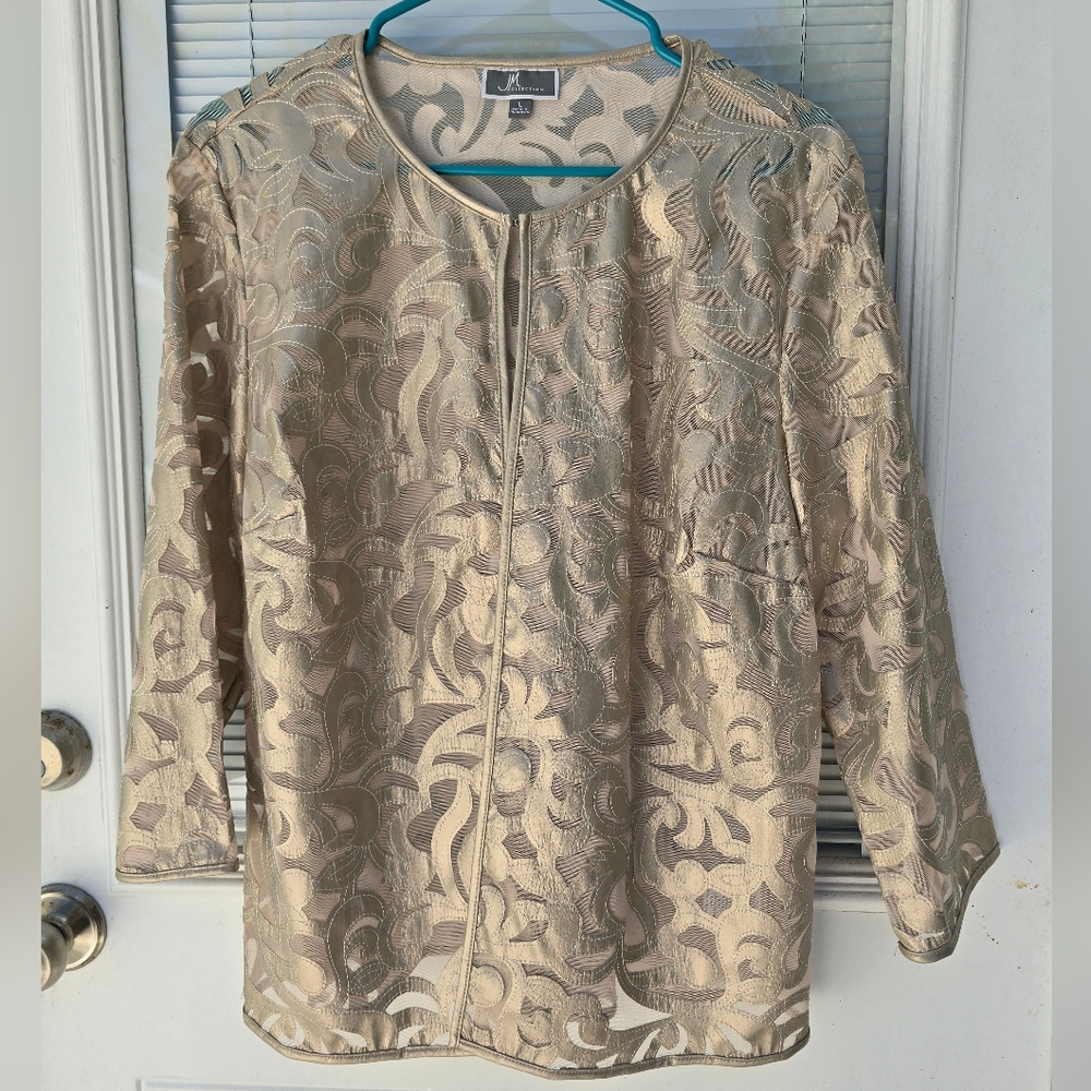 JM Collection Gold Pattern Jacket Large - Picture 2 of 6